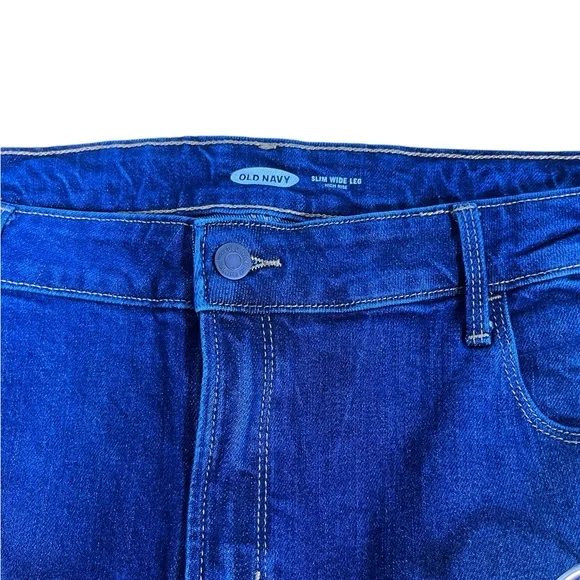 Old Navy Slim Wide Leg High Rise Jeans Dark Wash Denim Blue‎ Pants #113 - Picture 5 of 10